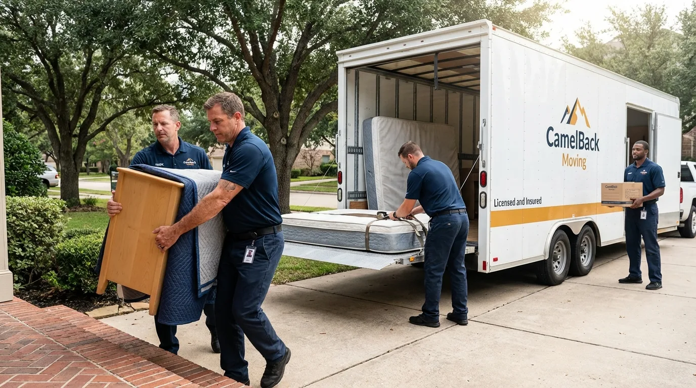 Crew loading residential truck for cross-state move from Kellyville, OK
