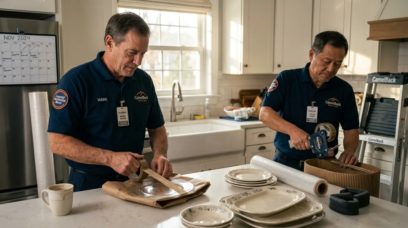 Professional crew packing kitchen dishware in Kellyville, OK